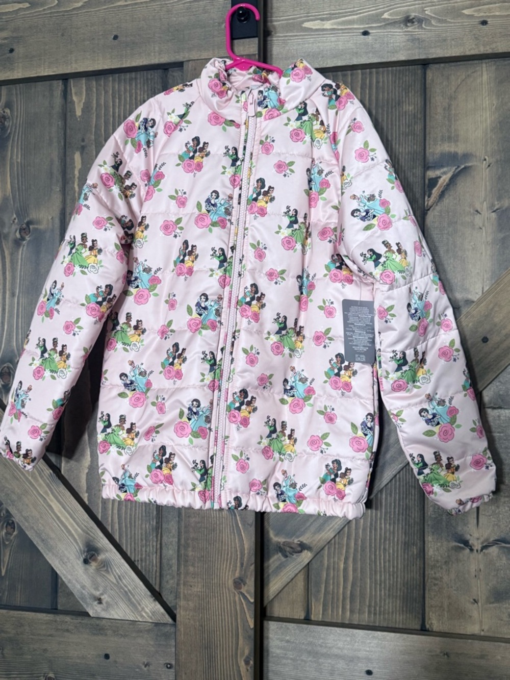 Disney Pink Floral & Character Quilted Puffer Jacket with Hood